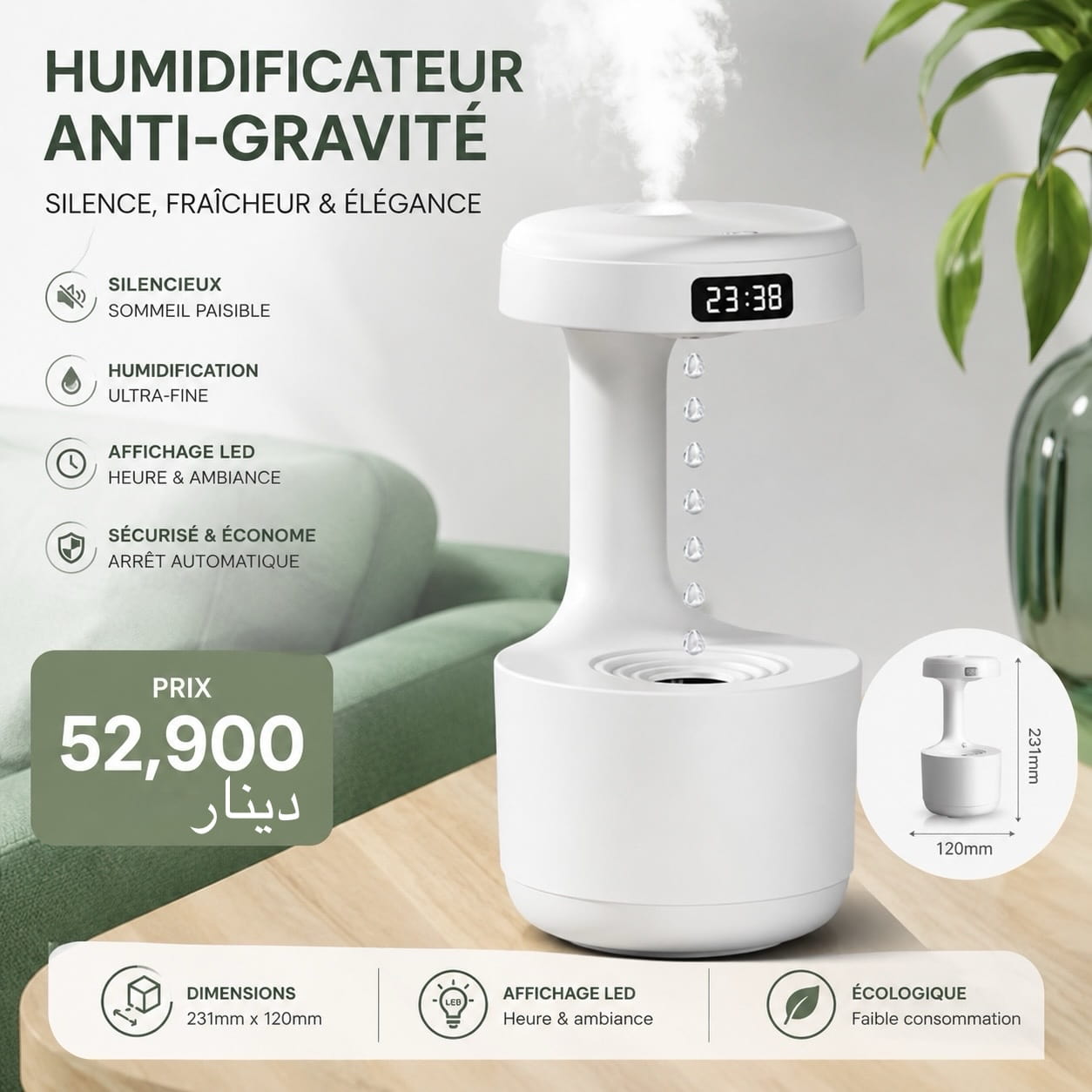 Humidificateur Anti Gravité LED Silencieux