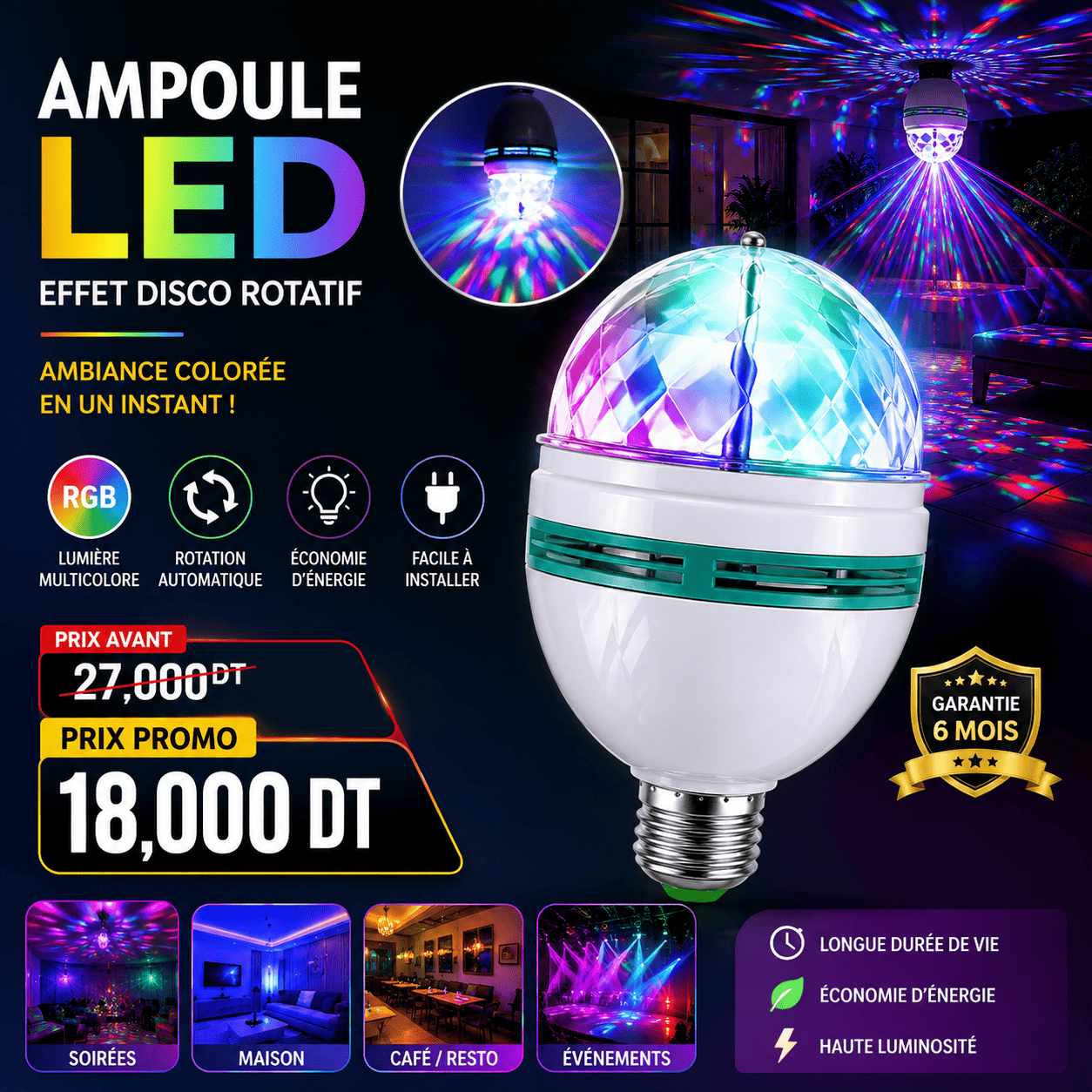 Ampoule LED Rotative Disco Multicolore