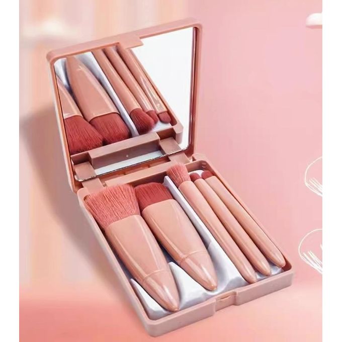 Set de Pinceaux de Maquillage 5 Pièces avec Miroir – Kit Beauté Compact de Voyage – Image 3