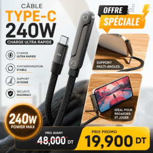 Cable USB-C vers USB-C 240W avec Support Pliable Intégré