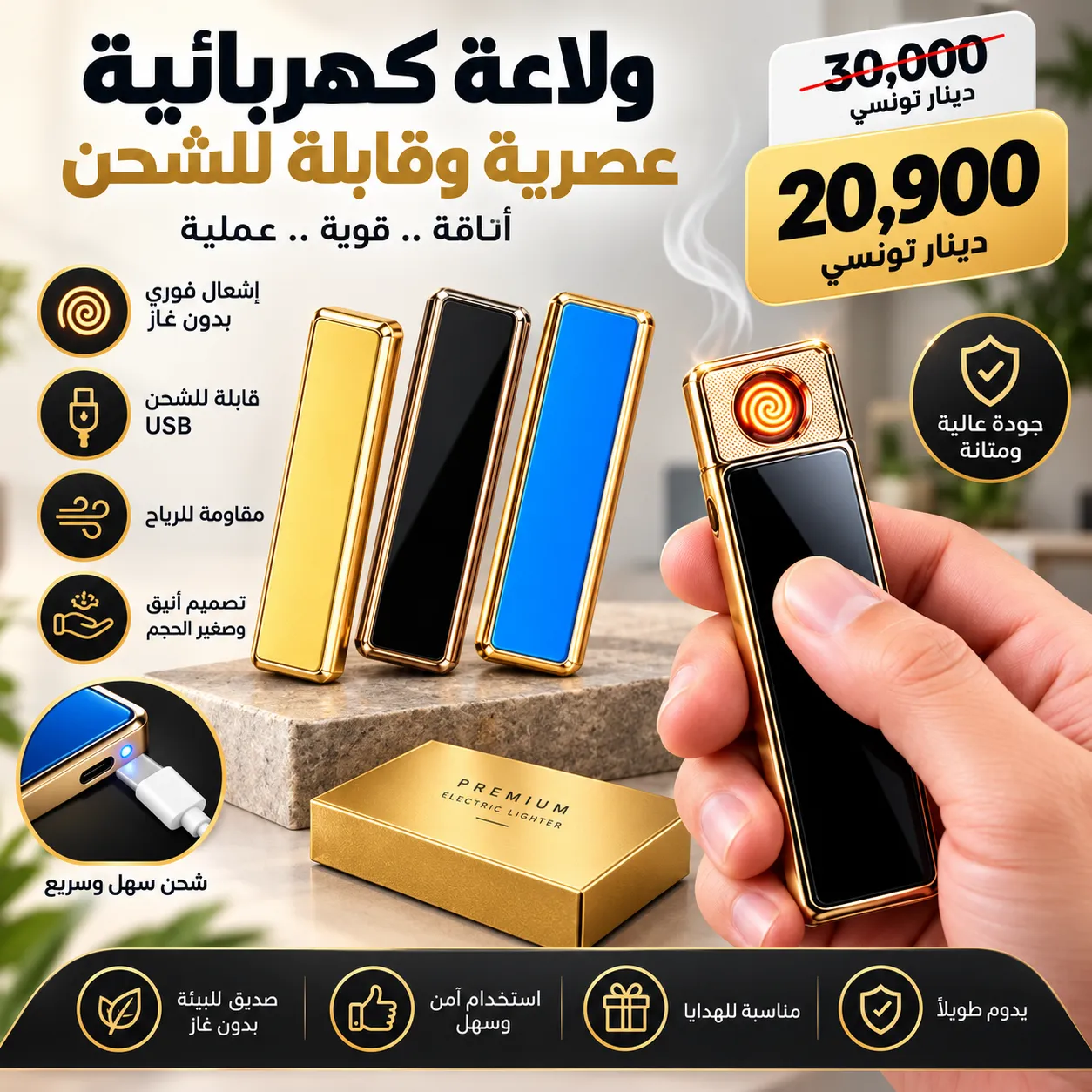 Briquet Électrique Rechargeable USB | Moderne & Élégant