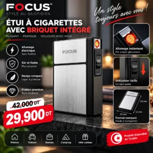 Briquet Électrique FOCUS – Étui Élégant avec Briquet Intégré