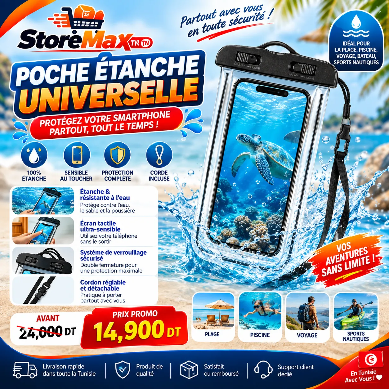Pochette Étanche Universelle Smartphone | MAXshop Tunisie