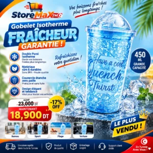 Gobelet Isotherme 450 ML Double Paroi avec Paille