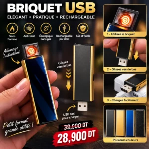 Briquet USB Rechargeable Sans Gaz – Électrique Anti-Vent