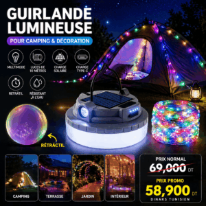 Guirlande Lumineuse Solaire Camping LED Multicolore