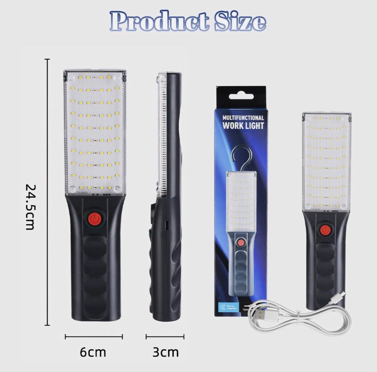 Lampe LED de Travail Rechargeable USB-C Magnétique avec Crochet Rotatif – Image 2